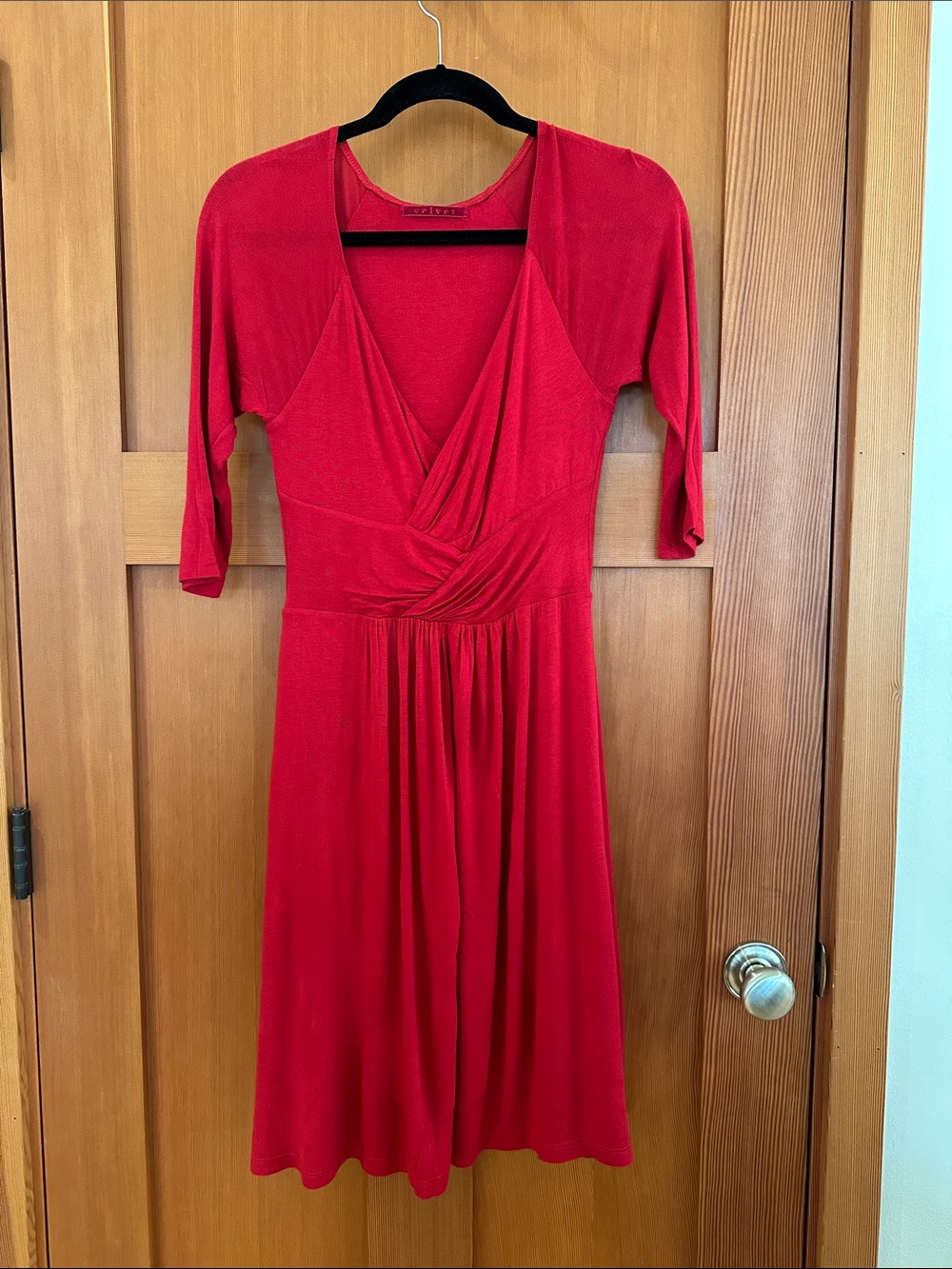 Red Faux Wrap Jersey Dress